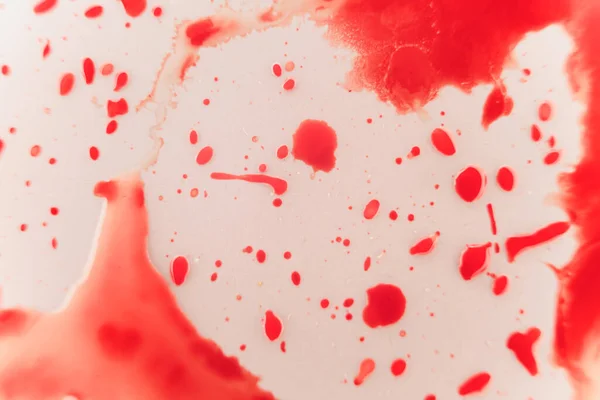 Çarpmanın etkisiyle beyaz porselenin üzerine taze kırmızı kan sıçramış. Korku temalı kavramlar ve fikirler için uzay alanını kopyalayın. makro — Stok fotoğraf