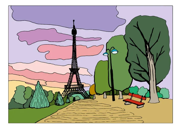 Gün batımı Ephel kule vektör el çizilmiş