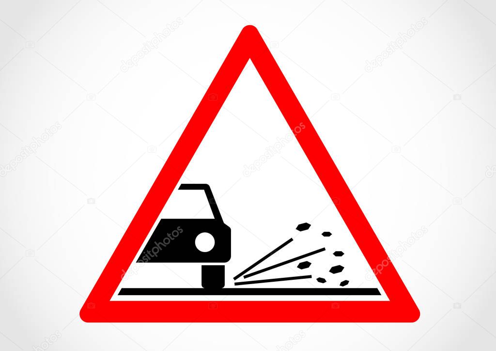loose chippings rocks traffic sign