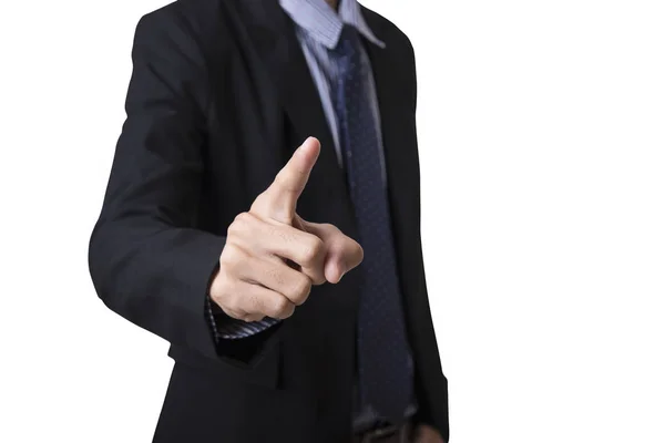Biznesmen ręką wskazując gest na białym tle. — Zdjęcie stockowe