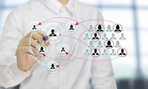 İşadamı el yazma simgesi insanlar üzerinde ağ sistemi