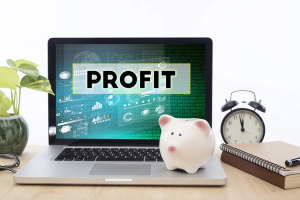 Profit homepage on the computer screen in workplace. — Stock Photo, Image