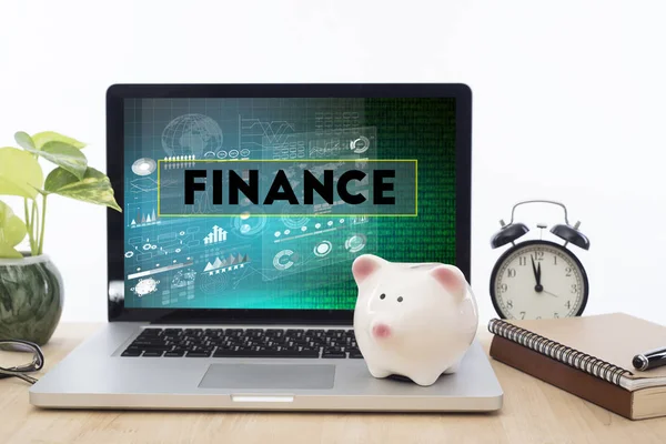 Finance homepage on the computer screen in workplace. — Stock Photo, Image