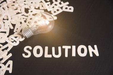 çözüm word ve ampul tablo ile ahşap alfabe. 