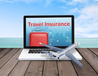 Travel insurance concept suitcase and tourist stuff  clipart