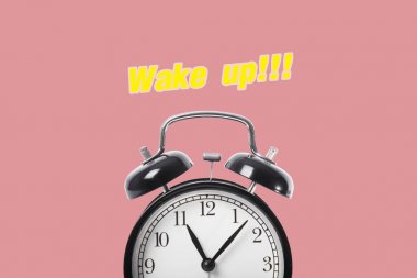 siyah, pembe arka plan izole çalar saat. kavram uyan.