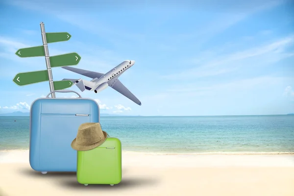 Ulaşım uçak kavramı bavul ve turistik şeyler seyahat 