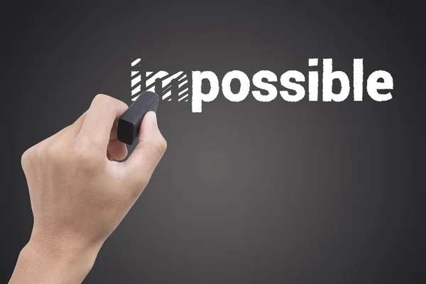 hand holding black eraser changing the word impossible