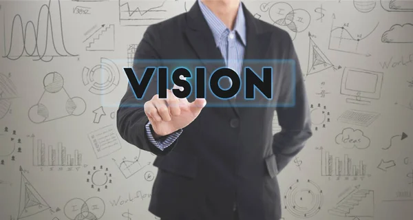 Imprenditore mano premendo formulazione chiave per la visione. firma su virtuale — Foto Stock