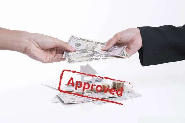 Approved mortgage loan agreement application with dollar — Stock Photo, Image