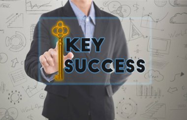 Başarı için ifadeler tuşuna basarak işadamı el. 