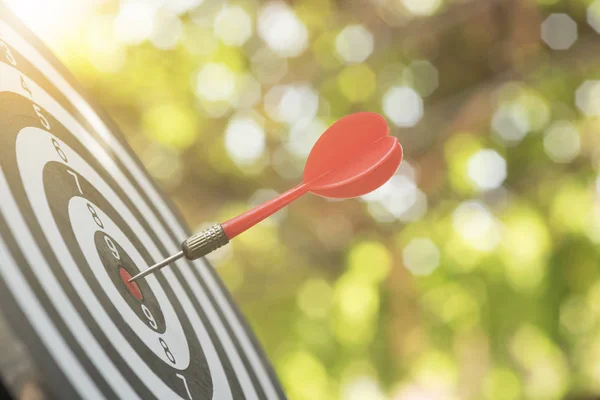 Red arrow on center of dartboard. concept business goal — Stock Photo, Image