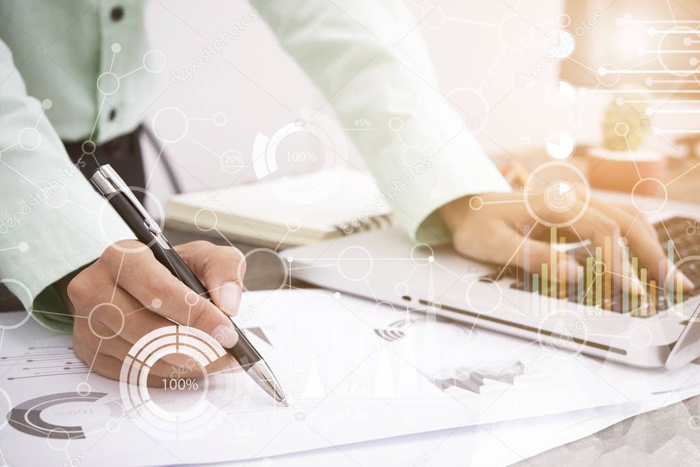  business man working about business investment report on desk 