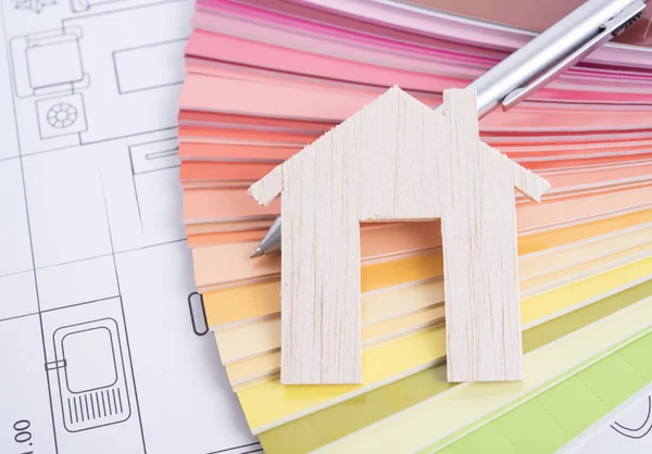 Casa con esquema de color de papel y la industria de la construcción de negocios — Foto de Stock