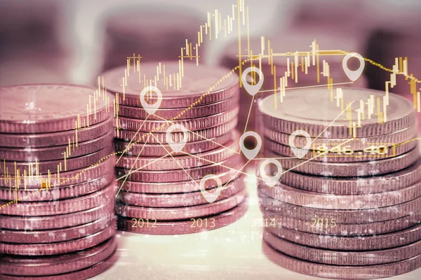 Grafik ve para ekonomisi yatırım için çift pozlama altın paralar