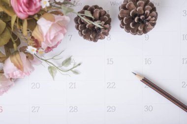 Gül çiçek ile takvim Tarih portre kalem. organizasyon 