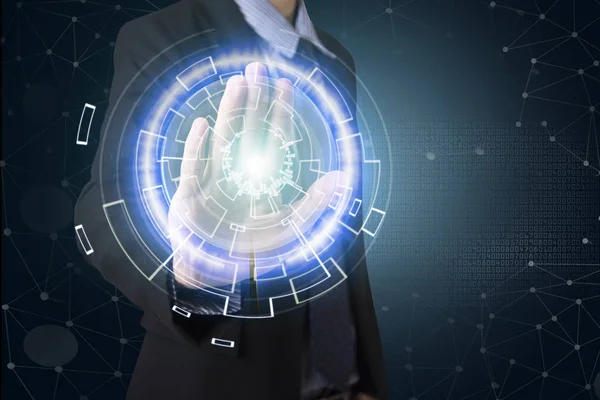 iş el Puan sosyal ağ sistemi sanal ekran üzerinde. 