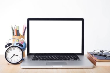 çalışma alanı ile Resepsiyon ofis modern bilgisayar beyaz ekranda.