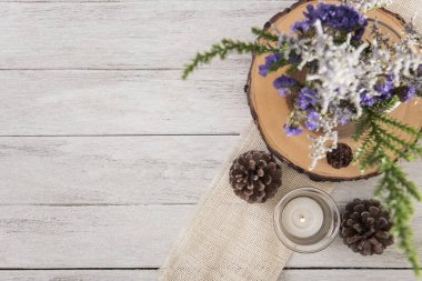 çiçek ve mum dekorasyon paneli afiş ahşap tablo 