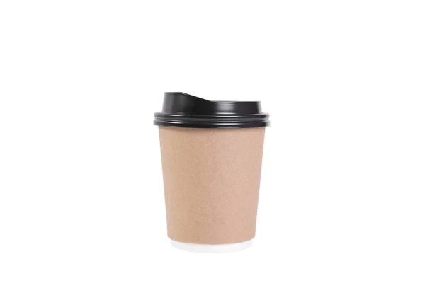 Xícara de papel de café marrom isolado no fundo branco. Mock up — Fotografia de Stock