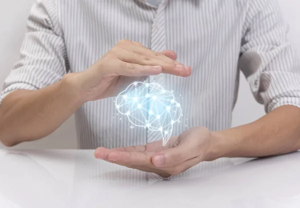 Hand verhindert Gehirn, Konzept Teamwork-Ideen mit Innovation — Stockfoto