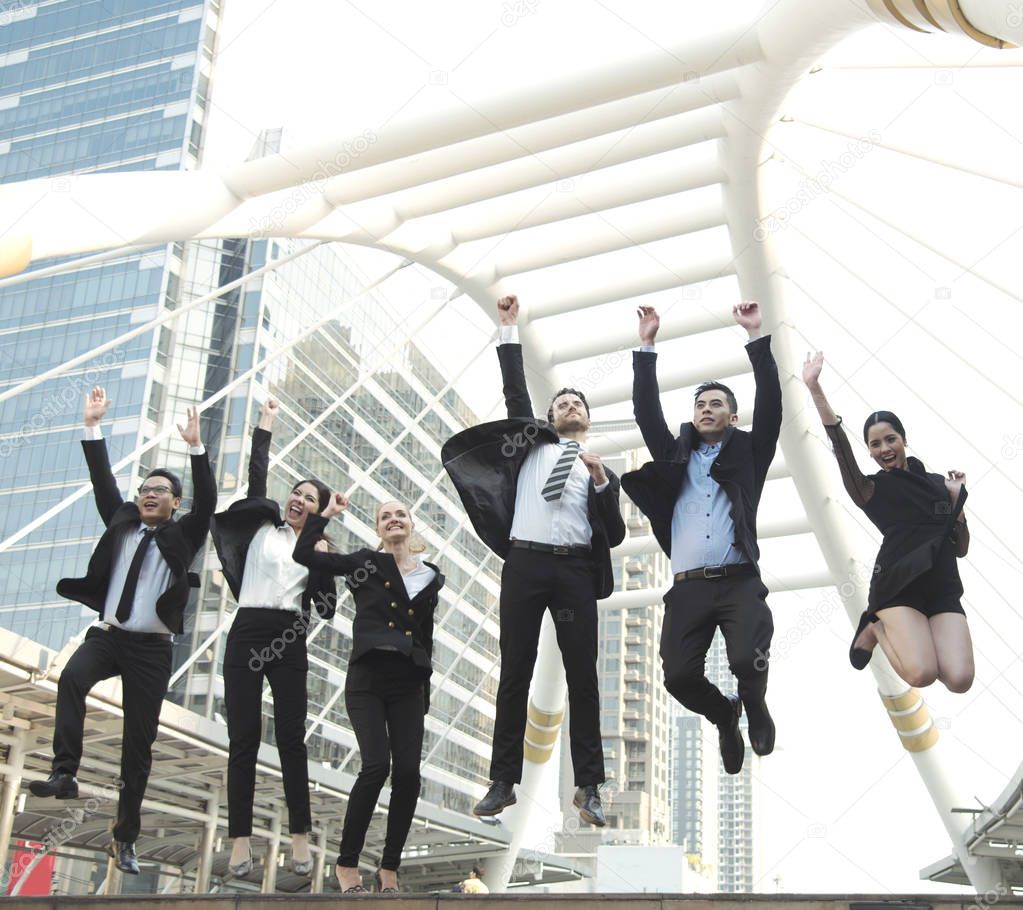 Happy business teamwork group jump up. concept celebration success for work.