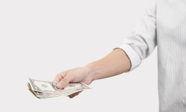 Business hand holding dollar bill money. concept saving finance — Stock Photo, Image