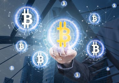 İş yandan basın teklif bitcoin stok sanal ekran üzerinde. kavram yatırım Finans dijital teknoloji.