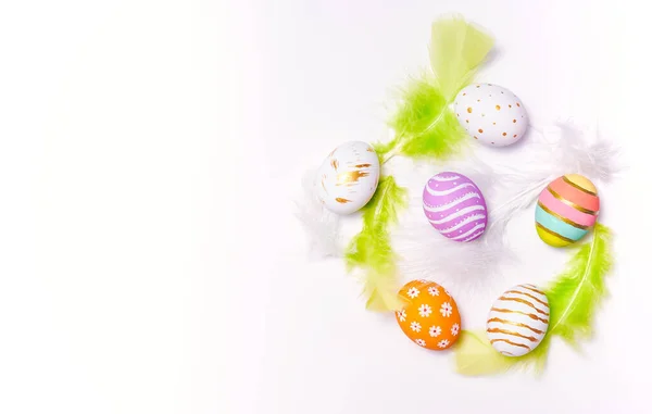 Creativo Diseño Pascua Huevos Coloreados Pintura Hecha Mano Con Pluma — Foto de Stock