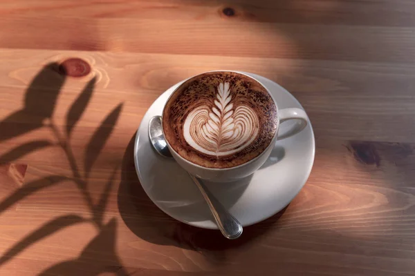 Latte Oder Cappuccino Mit Schaumigem Schaum Blick Auf Die Kaffeetasse — Stockfoto