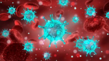 Coronavirus veya covid-19 gribi, virüs 3D tıbbi illüstrasyon.