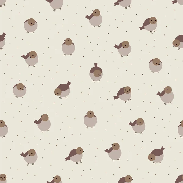 Cute cartoon birds sparrow seamless pattern — Stock Vector