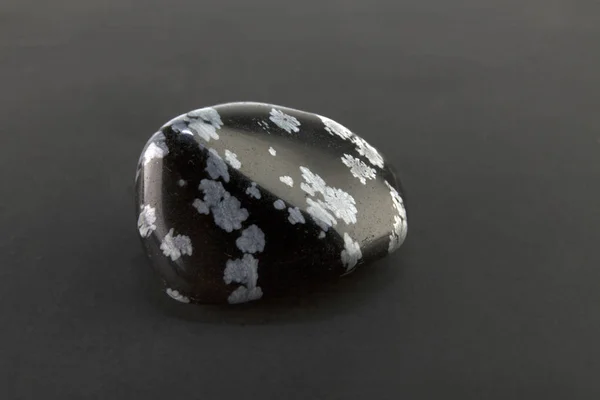 Vackra Mineral Snowflake Obsidian Eller Vulkaniskt Glas Grå Bakgrund — Stockfoto