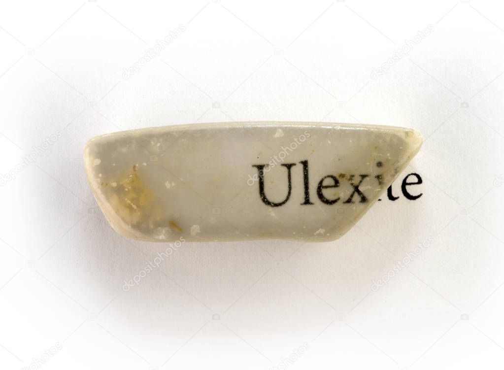 Unusual mineral ulexite or TV rock mineral on white 