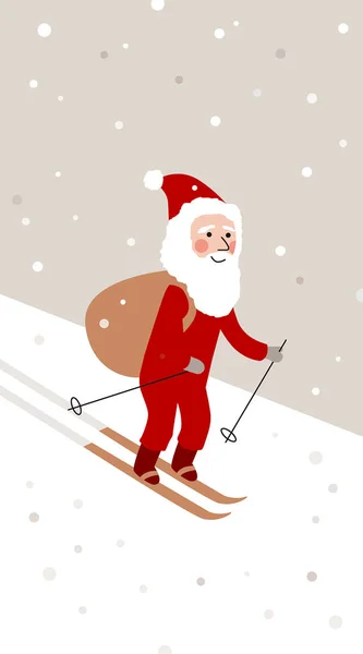 Mignon dessin animé Santa ski sur une pente de montagne — Image vectorielle