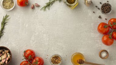 Bitki bahçesi, arka plan, İtalyan baharatı, sebze, kekik, kiraz domatesleri.