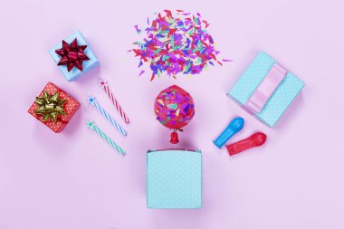 header background, transparent background, concepts ideas, balloons streamers noisemakers, flat lay