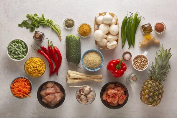 Keto Voedsel Basis Van Een Gezond Dieet Traditionele Oosterse Thaise — Stockfoto