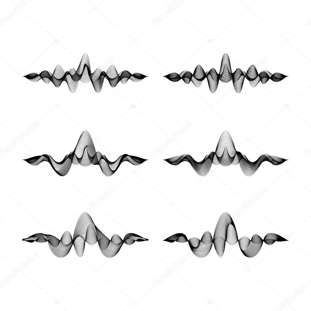 set of waveforms isolated on white background, vector illustration