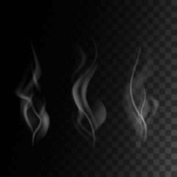 透明度の高い暗い背景に隔離されたリアルな煙のセットベクトルイラスト — ストックベクタ
