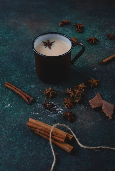 Sıcak süt çay masala baharatlar ile — Stok fotoğraf