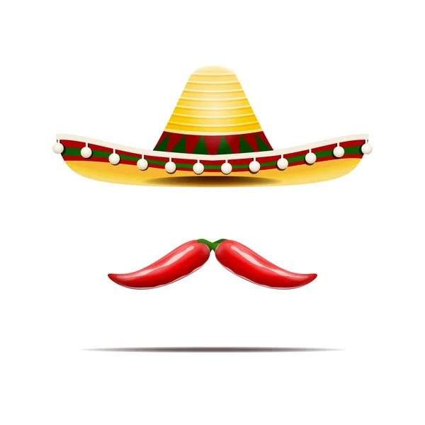 Vector illustration of mexican sombrero and chili peppers isolated. — Stock Vector