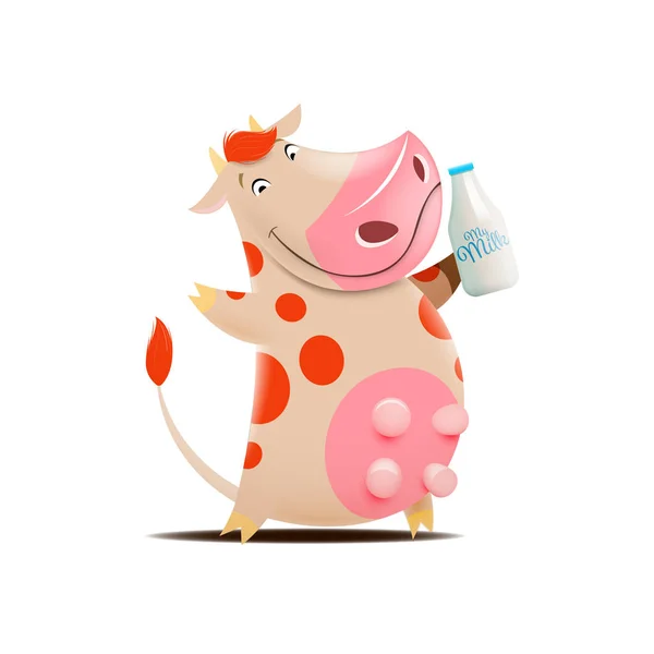 Illustration vectorielle d'une vache tenant une chaudière — Image vectorielle