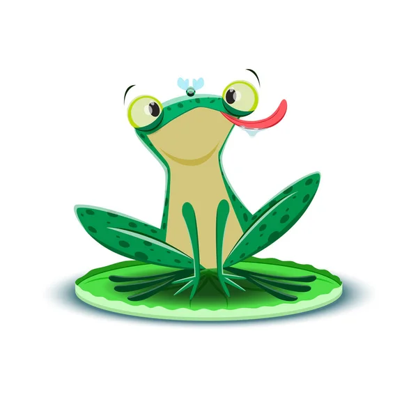 A cute little frogling catches a fly — Stock Vector