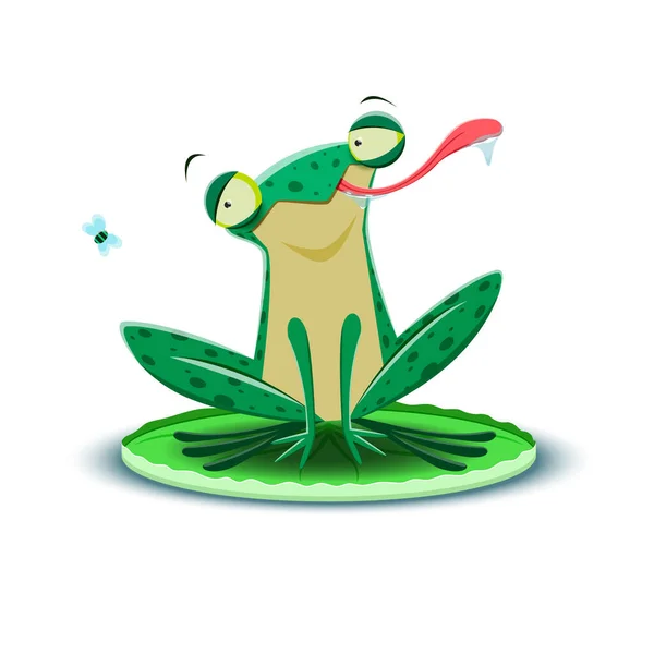 A little frog catches a fly. Vector illustration. — Stock Vector