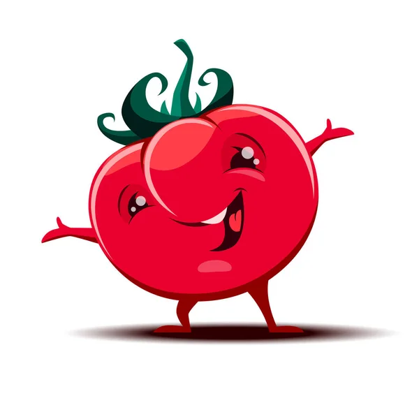 Cute little tomato mascot with funny expression face. — Stock Vector