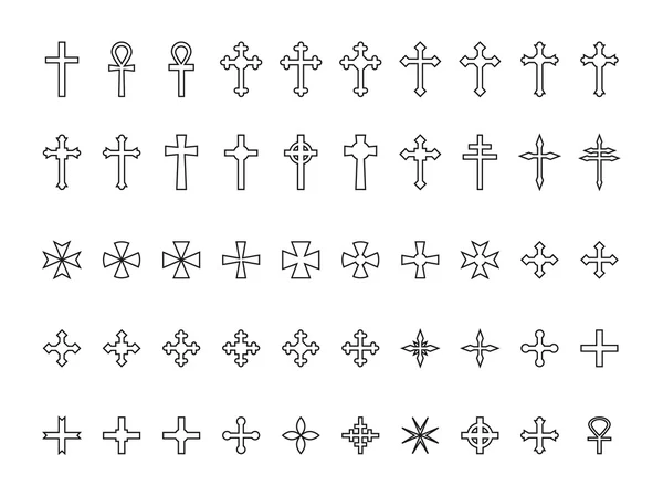 Gran colección de contornos de cruces aislados sobre fondo blanco — Vector de stock