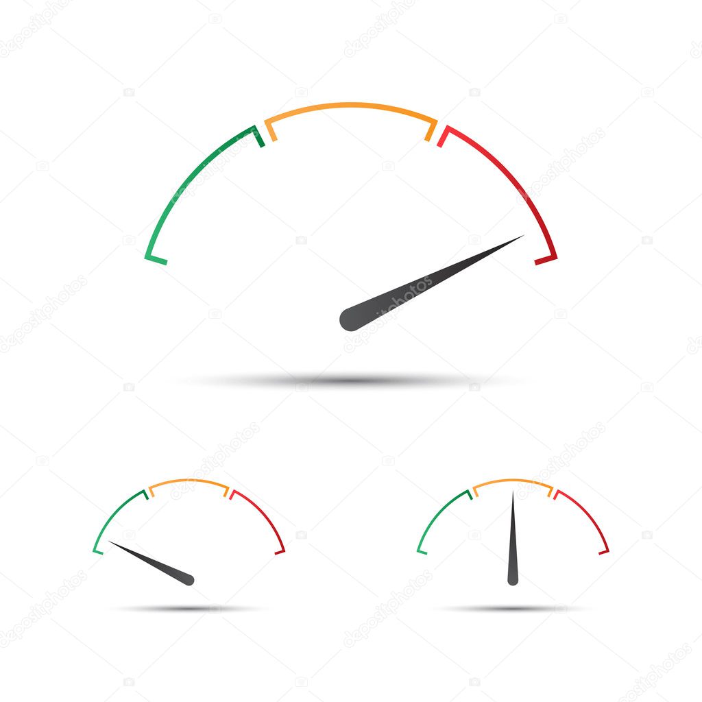 Set of simple vector tachometer with indicator in green, yellow and red part