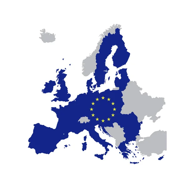 Mappa dell'Unione europea con stelle dell'Unione europea — Vettoriale Stock