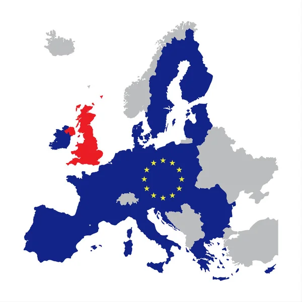 Карта Европы с членами Европейского Союза и красной Великобританией — стоковый вектор
